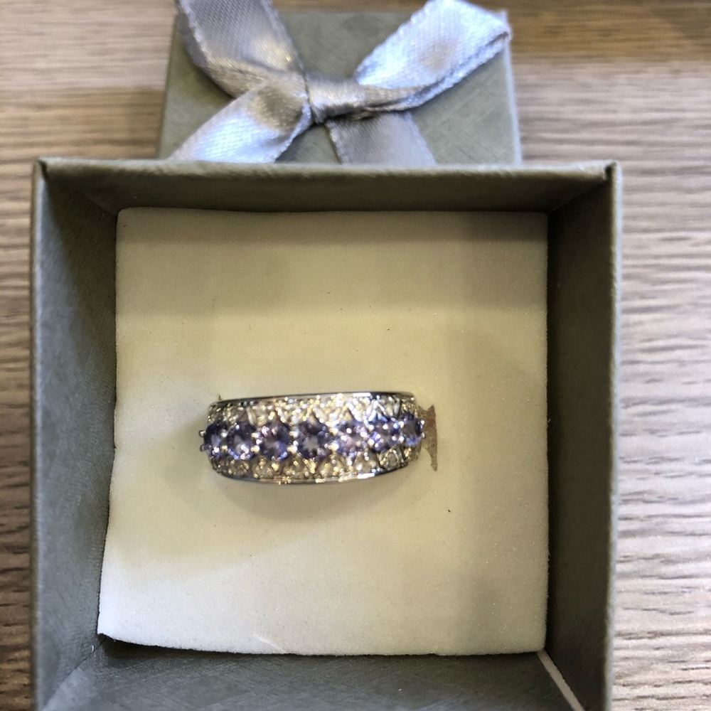 Sterling Silver Tanzanite and white Topaz Ring 7